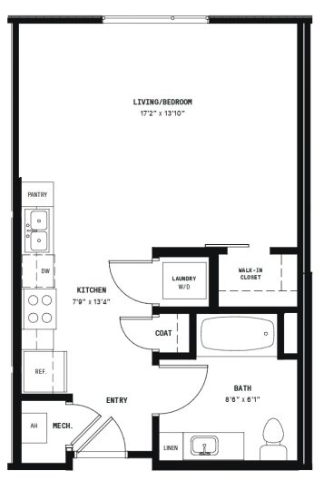 floor plan for a one bedroom apartment at The Argon