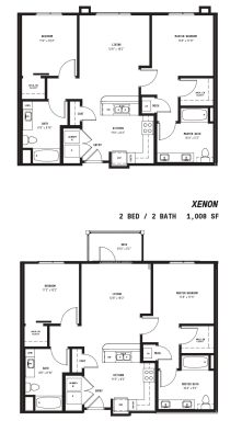 two floor plans for a two bedroom apartment at The Argon